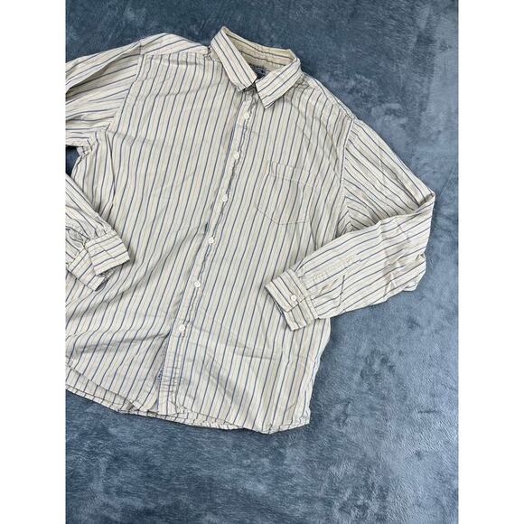 Men's Lucky Brand yellow blue striped dress shirt large excellent - Picture 6 of 9
